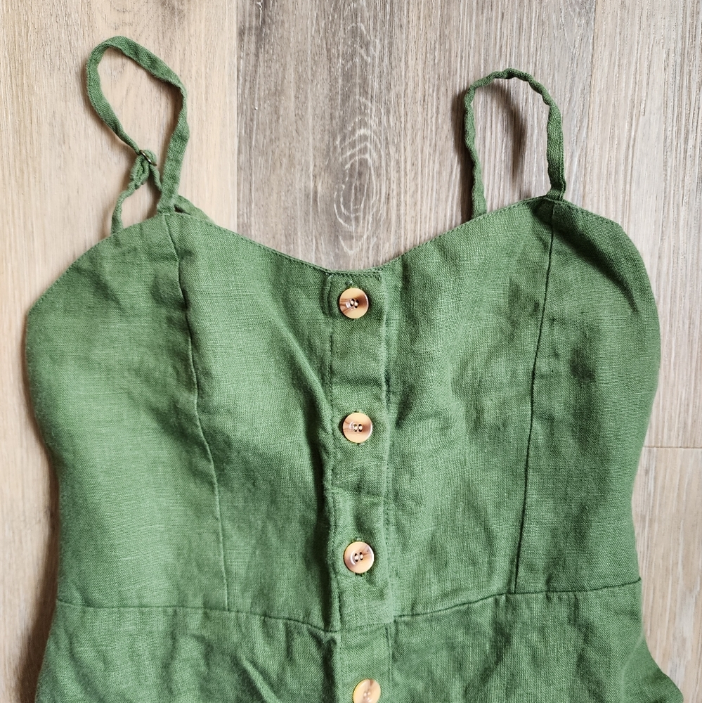 Faithfull the Brand Green Button-Front Mini Dress